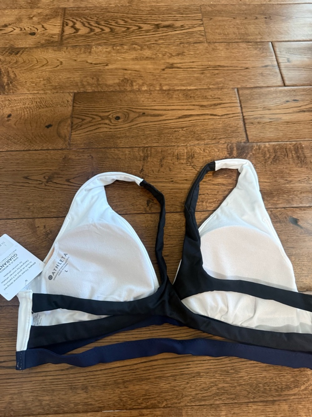 NWT Athleta White Blue Black Colorblock Bikini Swim Top Size Large - Picture 3 of 4